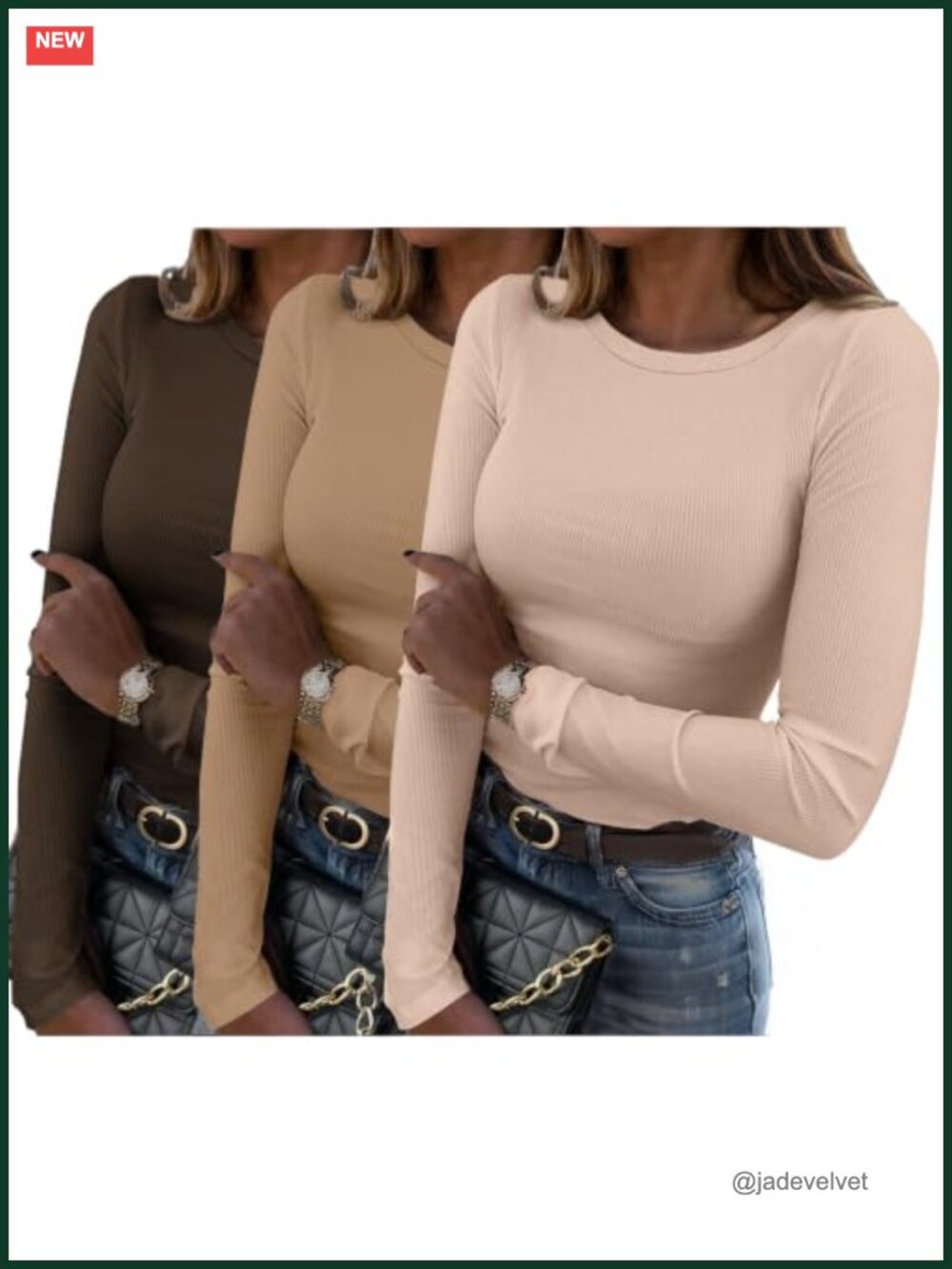 Ribbed Long Sleeve Slim Fit Crewneck Basic Tee Top for Women